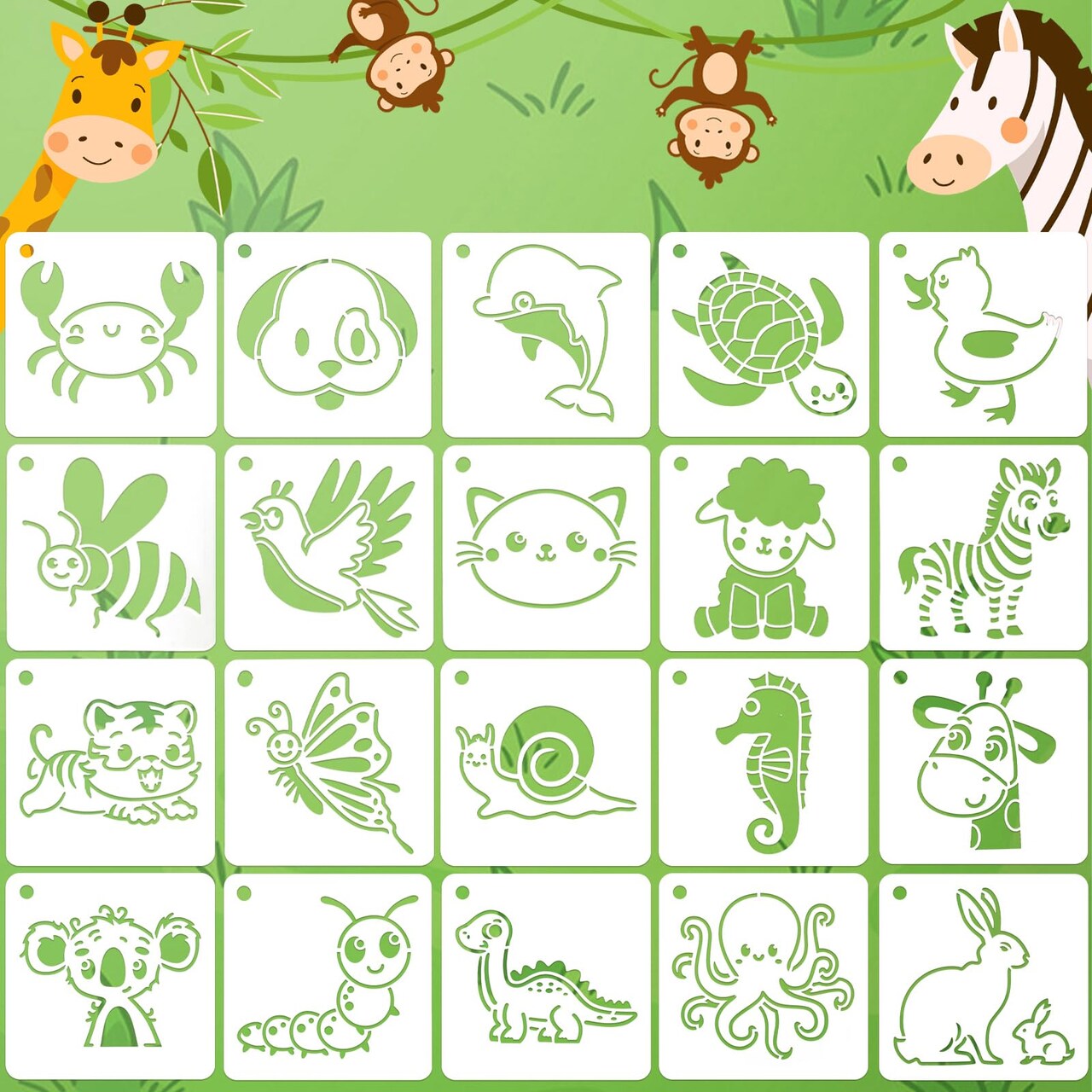 JULMELON Animal Stencils 20Pcs Animal Stencils for Drawing Kid for Painting on Wood Cute Baby Style DIY Art (3 x 3 inches)